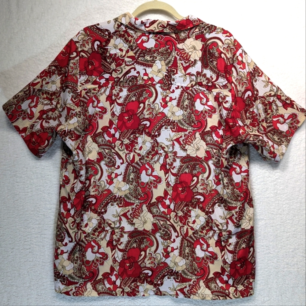 4/$75 Donnkenny Woman Floral Paisley Collared Blouse Lightweight Red White - Picture 2 of 7